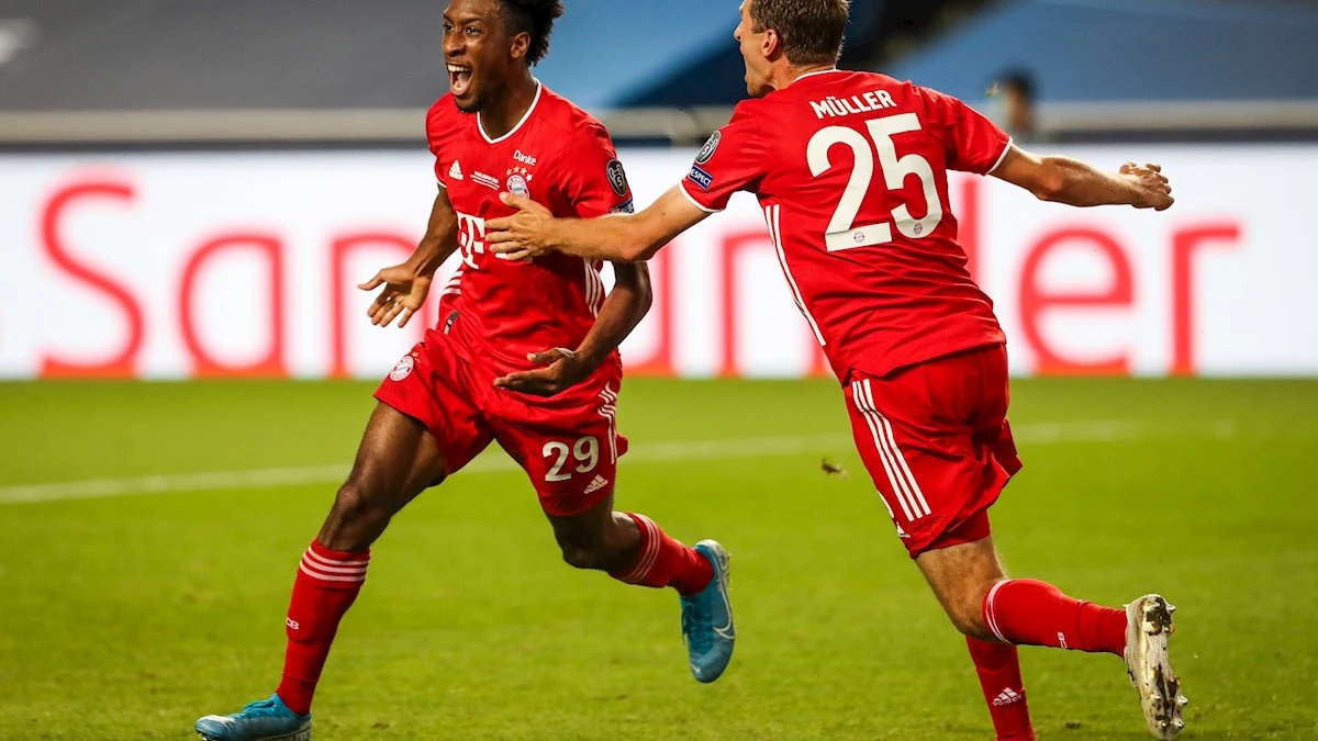 Coman celebra un gol con el Bayern