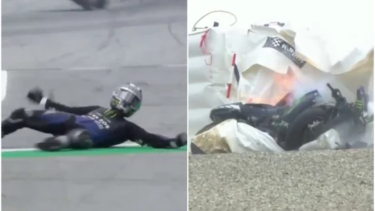 Maverick Viñales, con la Yamaha ardiendo Maverick Viñales, con la Yamaha ardiendo