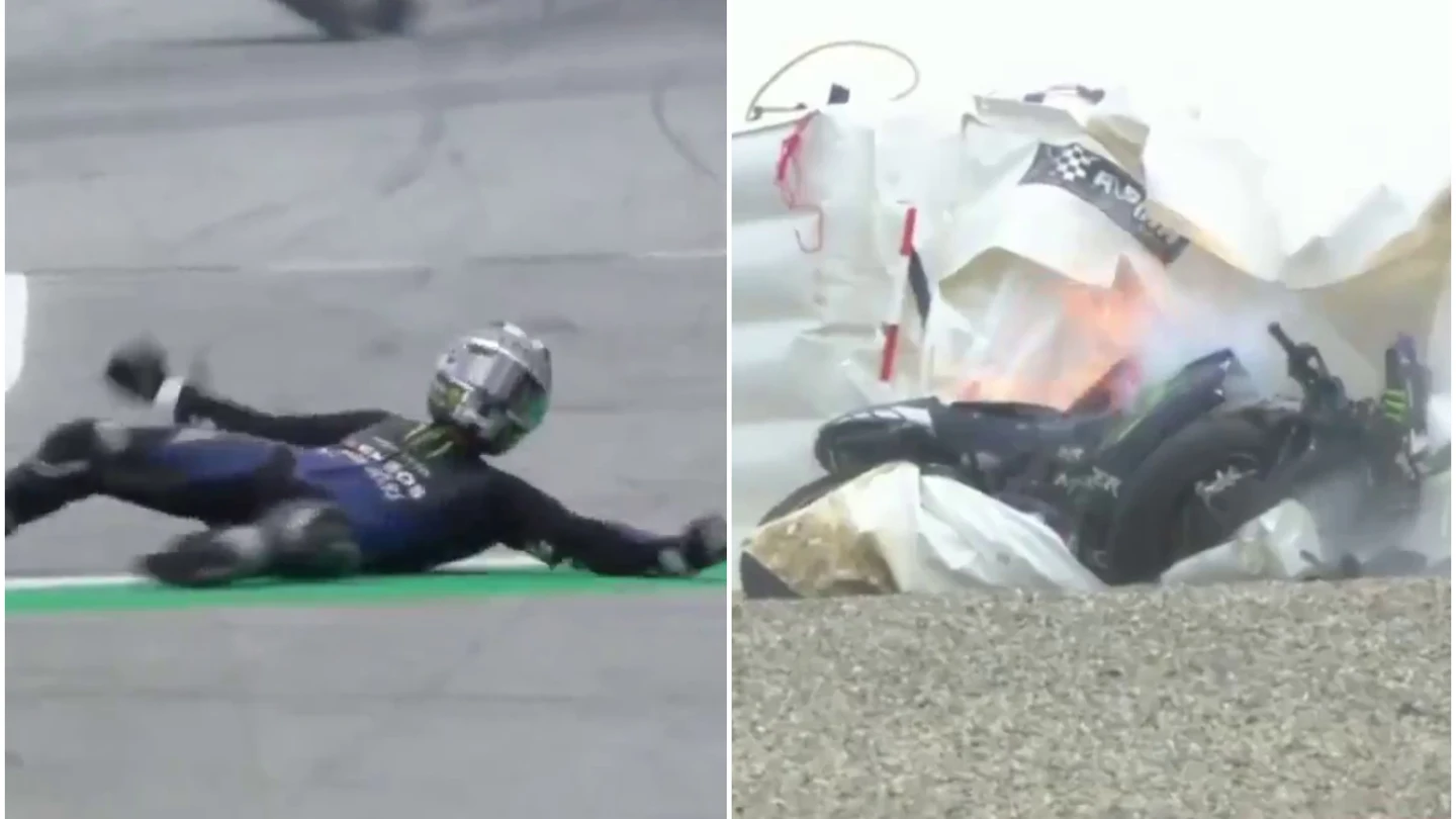 Maverick Viñales, con la Yamaha ardiendo Maverick Viñales, con la Yamaha ardiendo