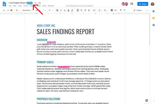 Documento de Word abierto en Google Docs