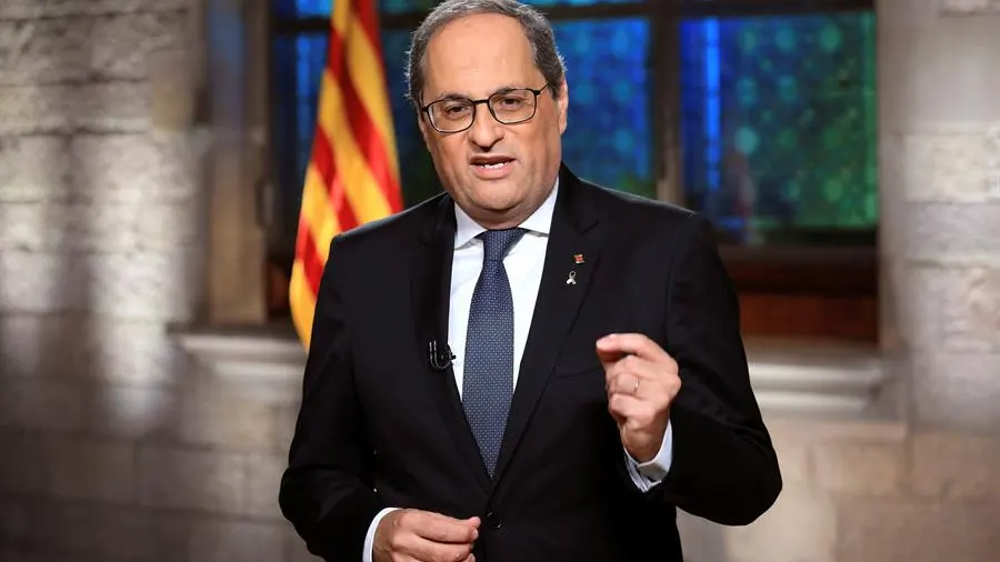 El presidente de la Generalitat, Quim Torra, durante el mensaje institucional de la Diada