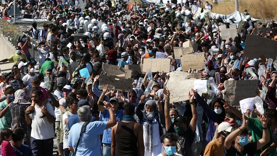 Migrantes en el campo de Moria, en la isla griega de Lesbos Migrantes en el campo de Moria, en la isla griega de Lesbos
