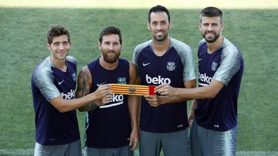 Messi, Busquets, Piqué y Sergi Roberto Messi, Busquets, Piqué y Sergi Roberto