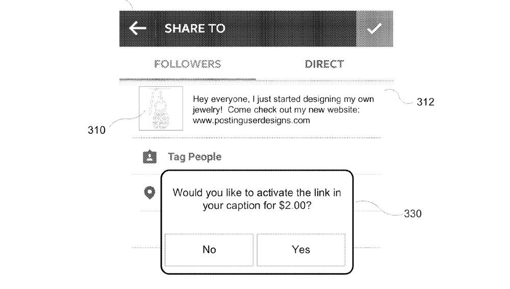 Patente de Instagram de añadir enlaces a las publicaciones pagando