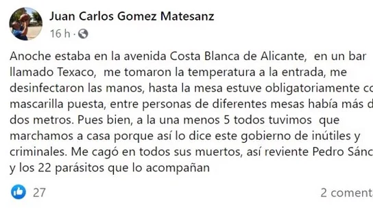 El 'post' de Juan Carlos Matesanz El 'post' de Juan Carlos Matesanz