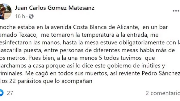 El 'post' de Juan Carlos Matesanz