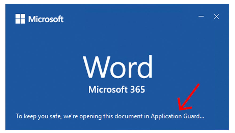 Documento de Word con aviso de apertura con Application Guard.