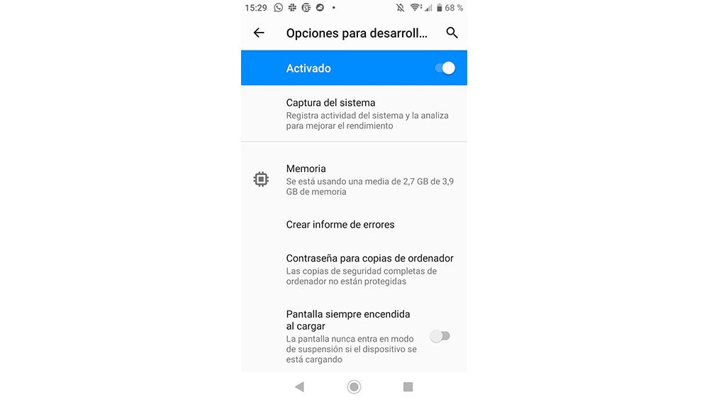 Opciones para desarrolladores