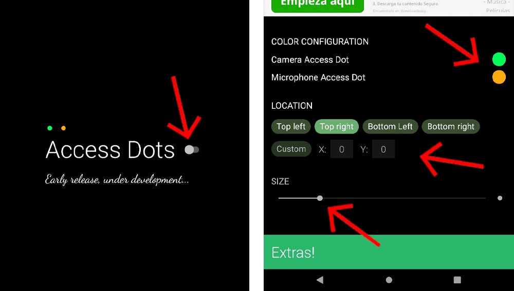 Access Dots para Android chiva qué apps usan el micrófono y la cámara de nuestro móvil. 
