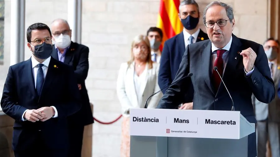  El presidente de la Generalitat, Quim Torra, durante la declaración institucional.