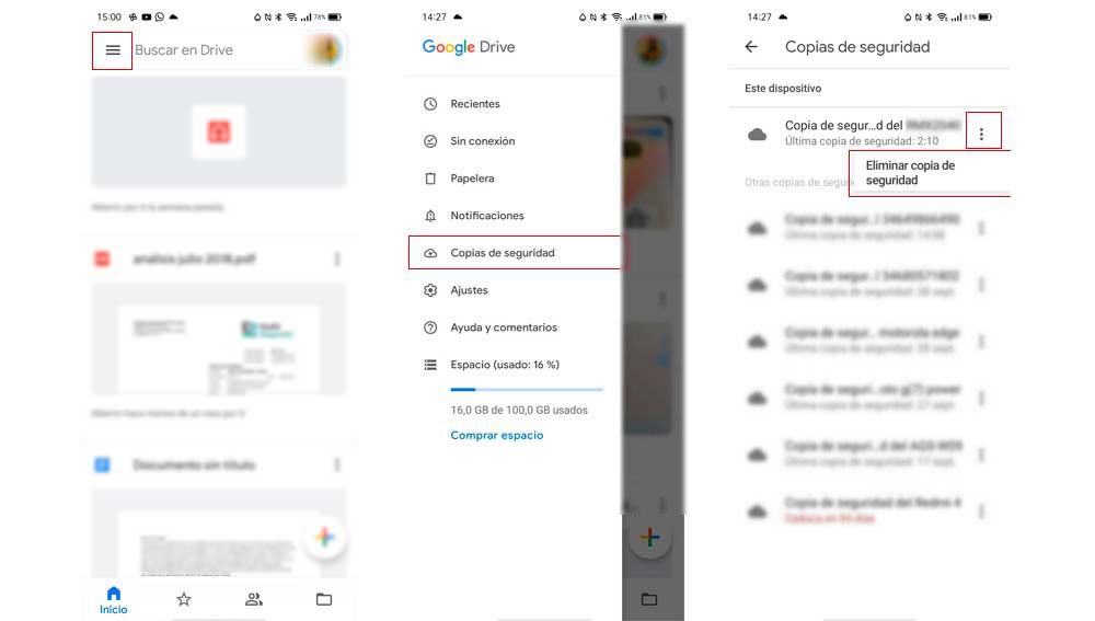 Elimina copias de seguridad de WhatsApp de Google Drive con el móvil