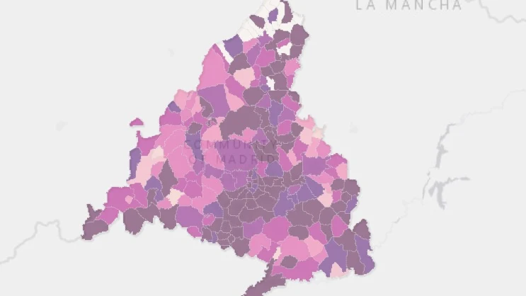 Mapa con la información epidemiológica COVID-19 por municipios y distritos de Madrid.