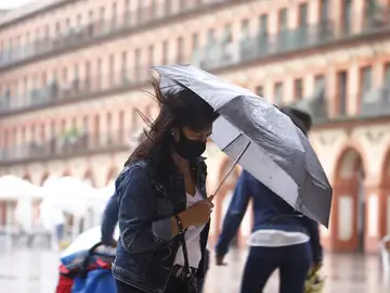 Imagen de una mujer con un paraguas para protegerse de la lluvia