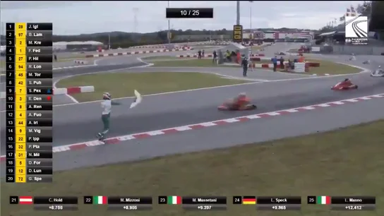 Corberi tira una pieza de su kart a otro piloto Corberi tira una pieza de su kart a otro piloto