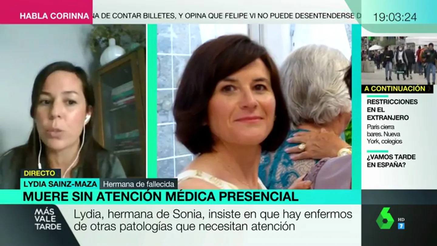 La denuncia de la hermana de la mujer que murió con cáncer tras meses pidiendo una cita: "Si no se la ha matado se la ha puesto al borde del precipicio" La denuncia de la hermana de la mujer que murió con cáncer tras meses pidiendo una cita: "Si no se la ha matado se la ha puesto al borde del precipicio"