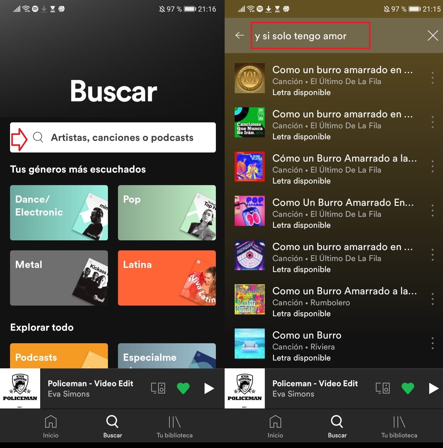 Interfaz de Spotify