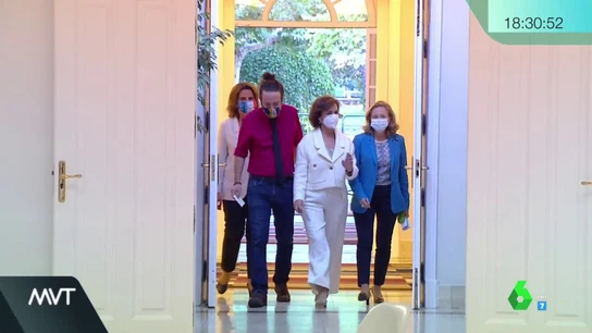 Pablo Iglesias junto al resto de vicepresidentas en un acto esta misma tarde Pablo Iglesias junto al resto de vicepresidentas en un acto esta misma tarde