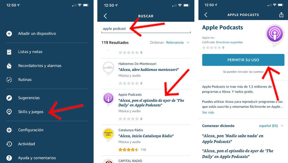 Configurar el servicio de Apple Podcasts en Alexa.