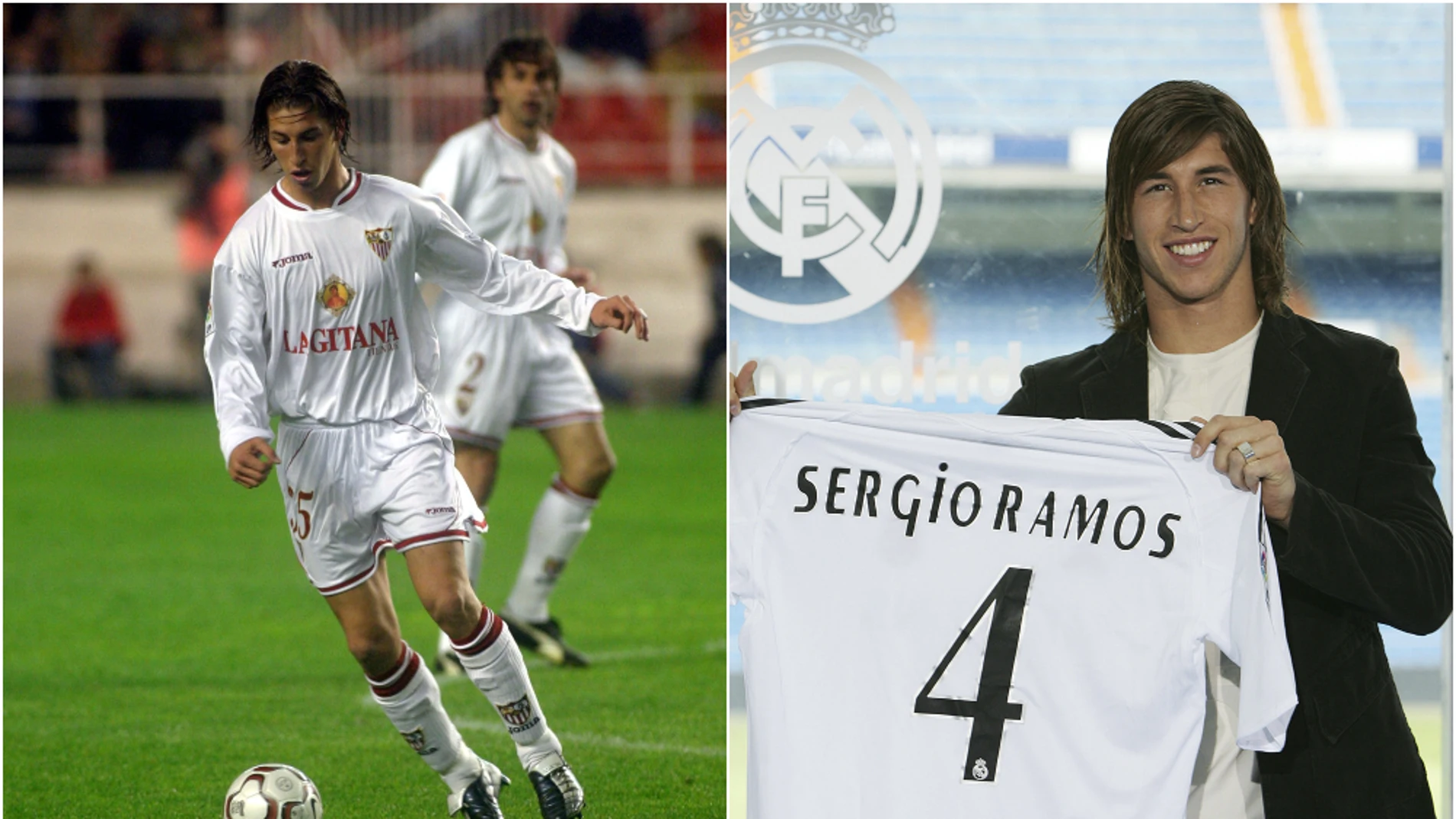Sergio Ramos, vistiendo los colores del Sevilla y del Real Madrid