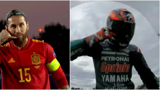 Quartararo imita la celebración de Sergio Ramos El francés celebró su victoria con el 'te llamo luego' del futbolista