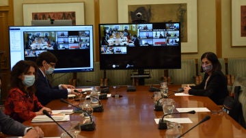 El ministro de Sanidad, Salvador Illa, y la ministra de Política Territorial, Carolina Darias, en la reunión del Consejo Interterritorial de Salud