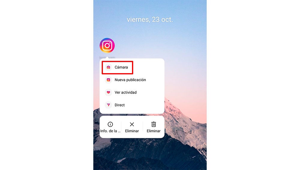 Abriendo la cámara de Instagram
