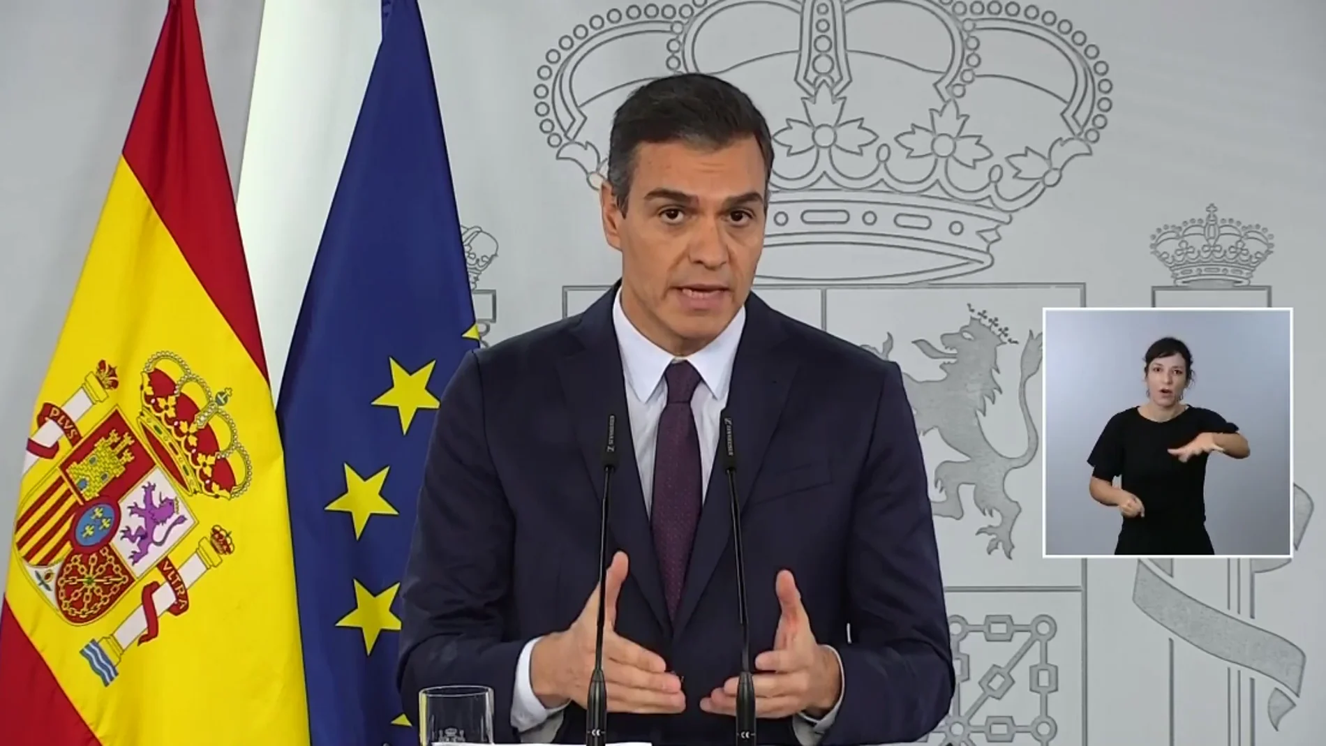 El presidente del Gobierno, Pedro Sánchez, comparece desde Moncloa