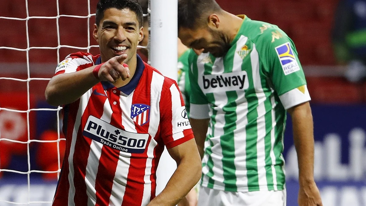 Luis Suárez celebra un gol con el Atlético