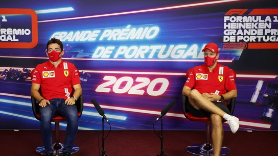 Sebastian Vettel y Charles Leclerc en rueda de prensa Responden a los periodistas en la previa al PG de Portugal.