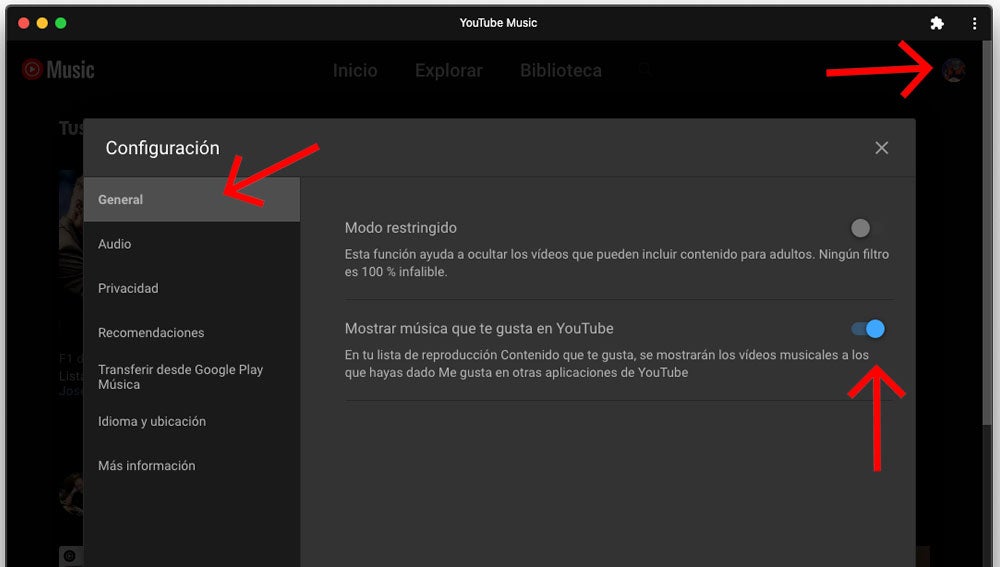Elimina tus gustos musicales en YouTube Music de la 'home' de YouTube.