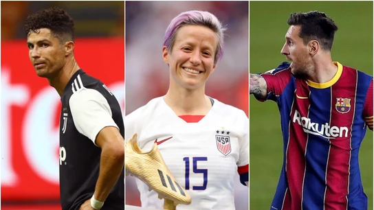 Cristiano Ronaldo, Megan Rapinoe y Leo Messi Cristiano Ronaldo, Megan Rapinoe y Leo Messi