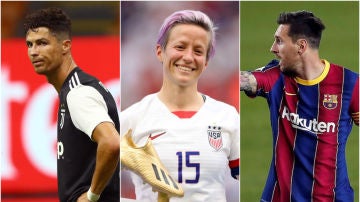 Cristiano Ronaldo, Megan Rapinoe y Leo Messi