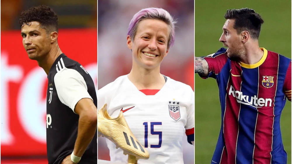 Cristiano Ronaldo, Megan Rapinoe y Leo Messi