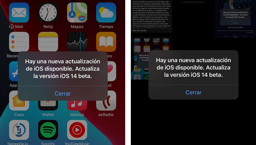 Mensaje erróneo de actualización en algunos iPhone.