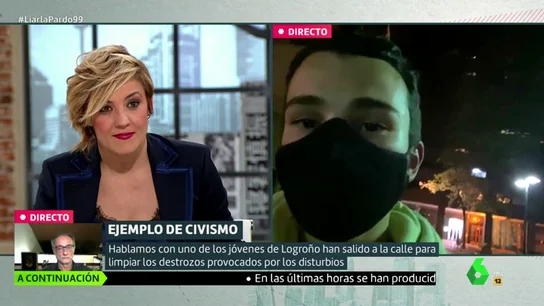 Imagen de un joven que ha limpiado las calles de Logroño tras los disturbios Imagen de un joven que ha limpiado las calles de Logroño tras los disturbios
