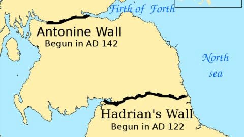 Ubicación de los muros de Adriano y Antonino en el mapa de Inglaterra