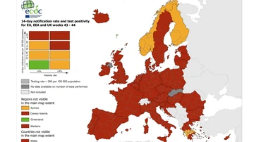 Mapa de incidencia acumulada y positividad en Europa, a 5 de noviembre