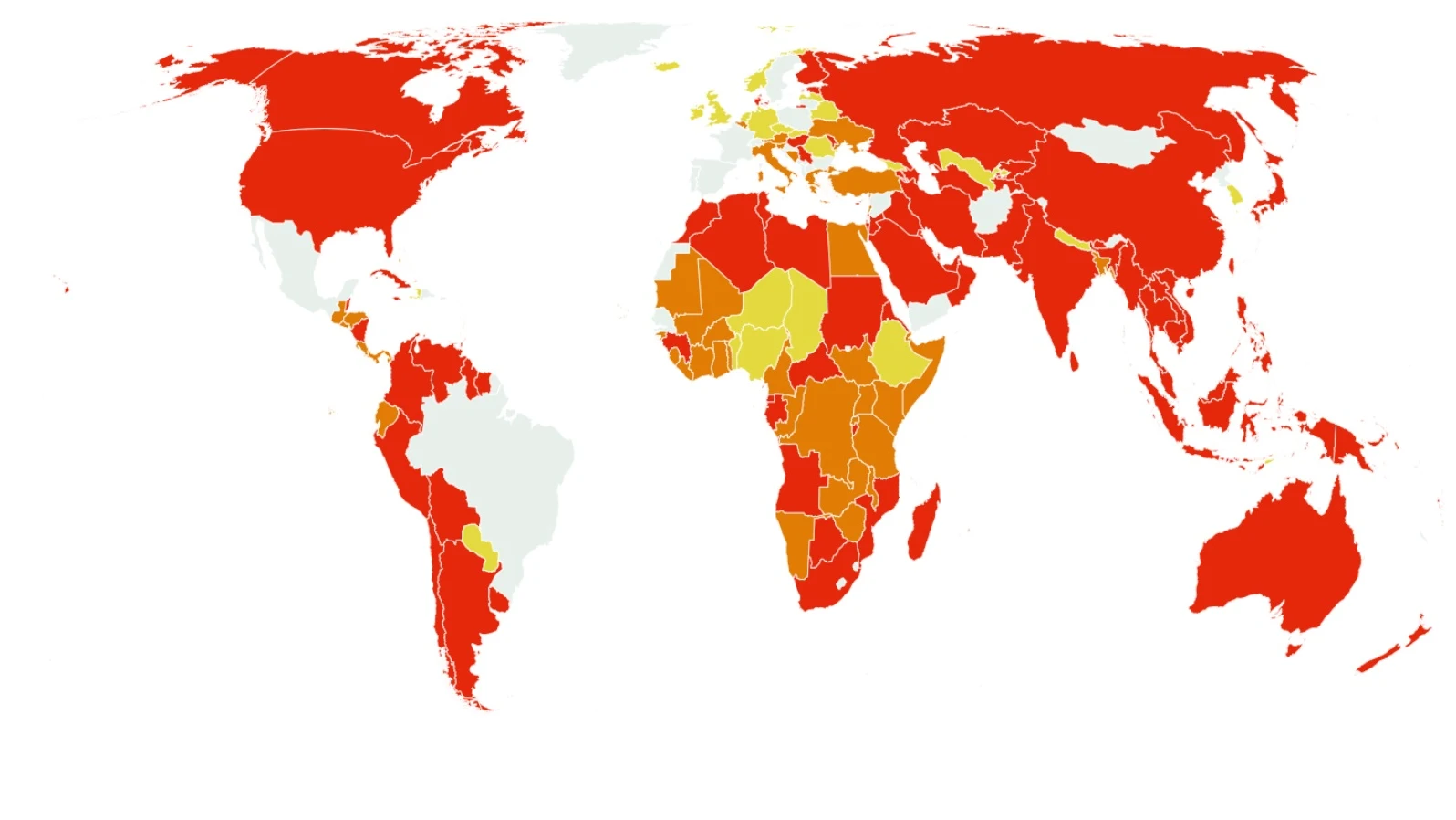 Mapa de restricciones a los viajeros procedentes de España