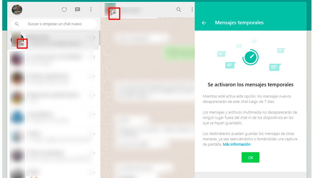 Mensajes temporales en WhatsApp Web