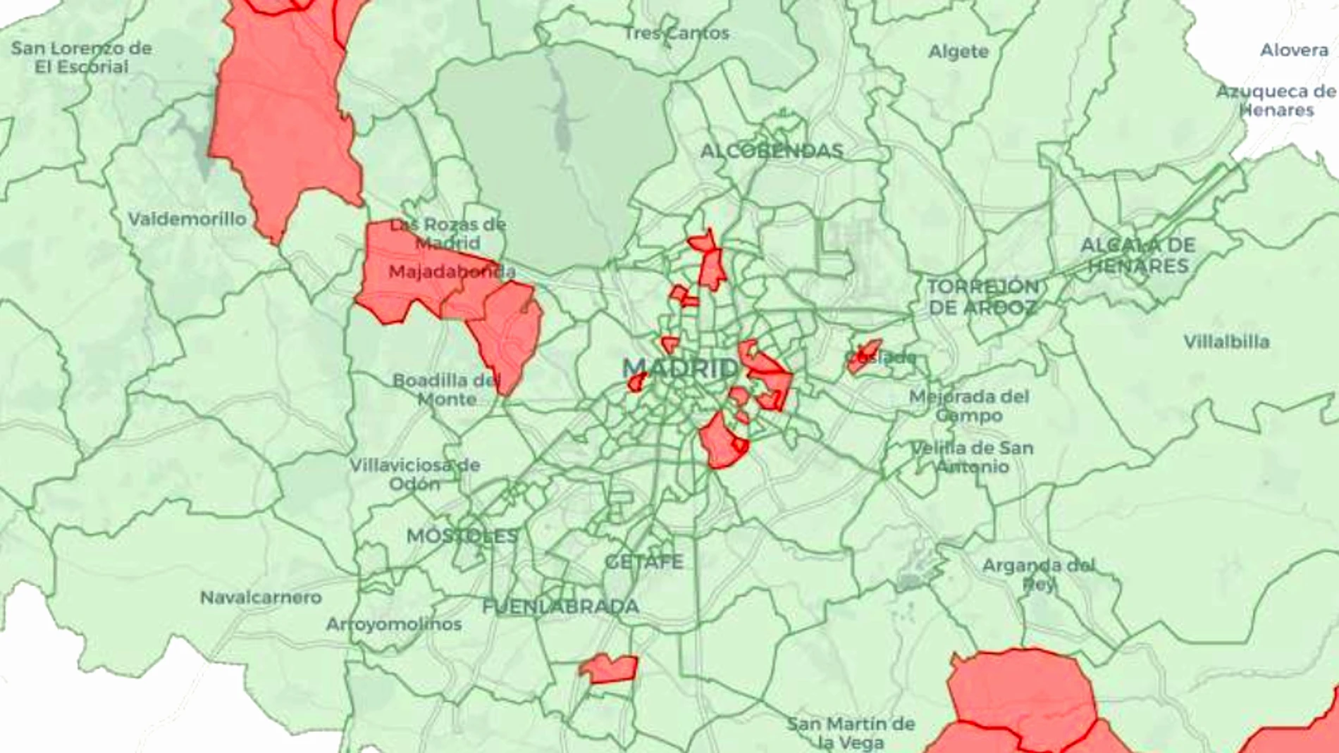 Mapas de las zonas básicas de salud con restricciones de movilidad en Madrid