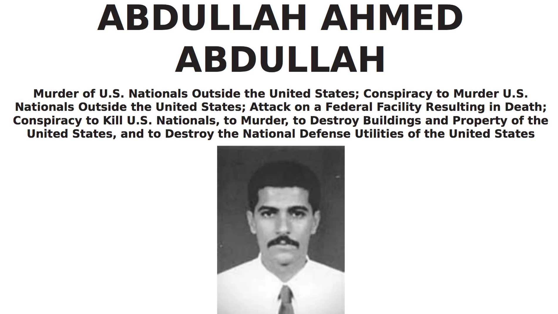 Cartel de 'se busca' de Abdullah Ahmed Abdulla