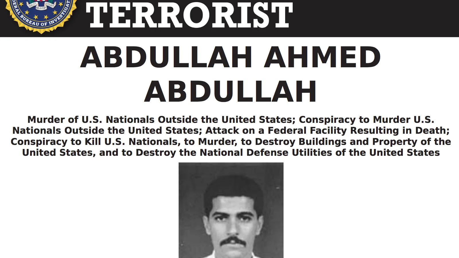 Cartel de 'se busca' de Abdullah Ahmed Abdulla