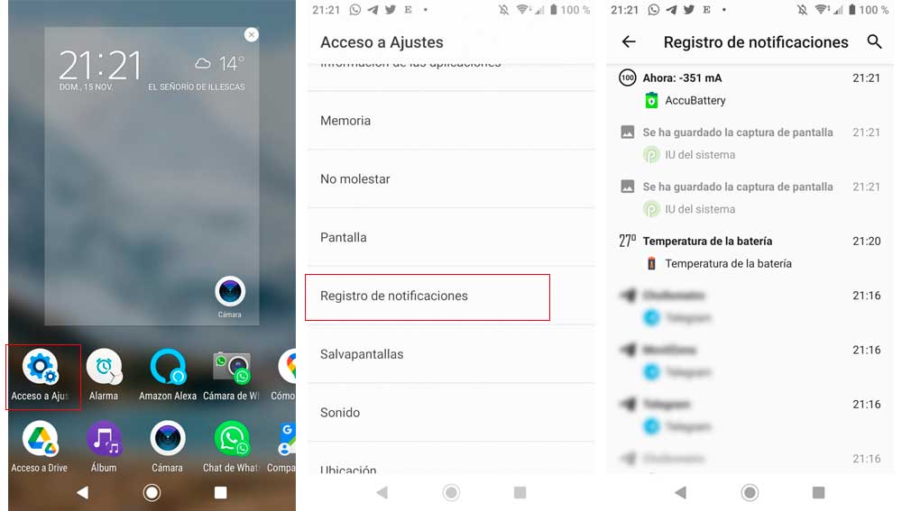 Así encontramos las notificaciones borradas