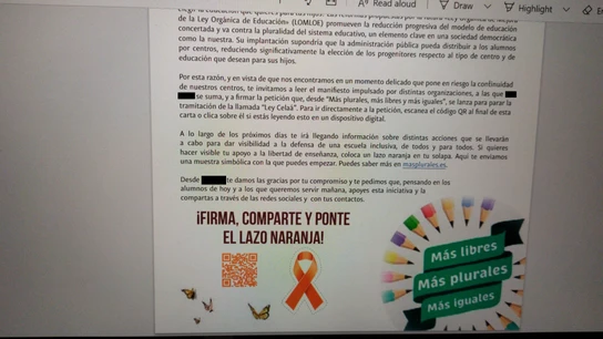 El mensaje que envian los centros a los padres para firmar contra la ley El mensaje que envian los centros a los padres para firmar contra la ley