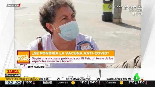 El 'dardo' de una señora sobre la vacuna contra el coronavirus: "Que se la ponga el Gobierno primero" El 'dardo' de una señora sobre la vacuna contra el coronavirus: "Que se la ponga el Gobierno primero"