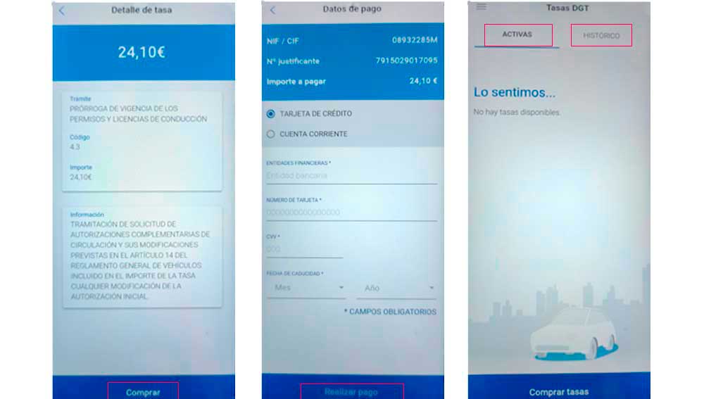 Realizando el pago a través de la aplicación de la DGT