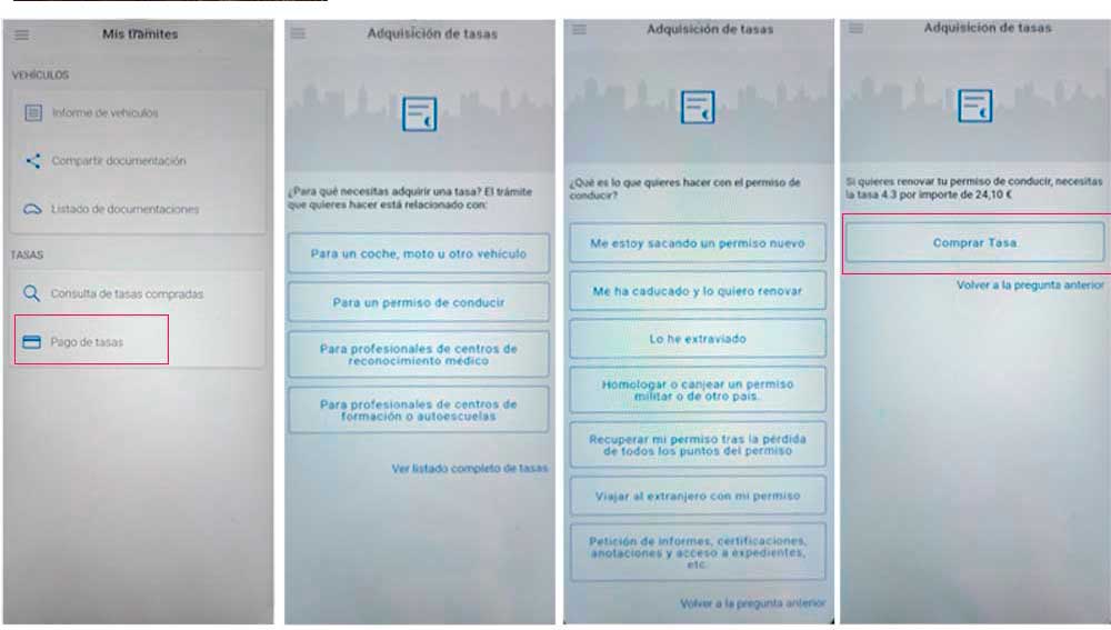 Comprar tasas a través de la aplicación mi DGT