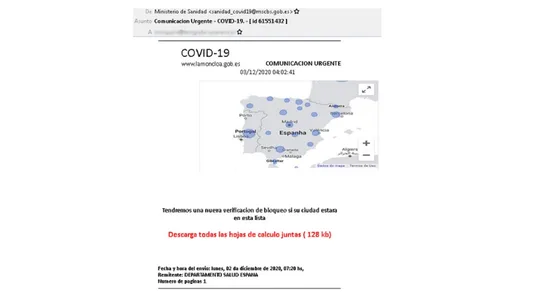 Imagen del mail fraudulento que suplanta a Sanidad Imagen del mail fraudulento que suplanta a Sanidad