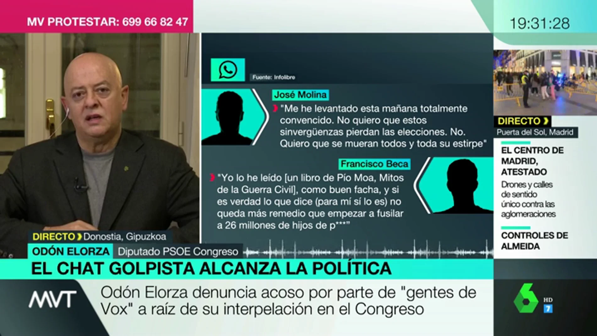 Odón Elorza denuncia acoso por "gente de Vox" tras su interpelación en el Congreso: "Olona reconoció que los fascistas del chat de militares eran de los suyos"