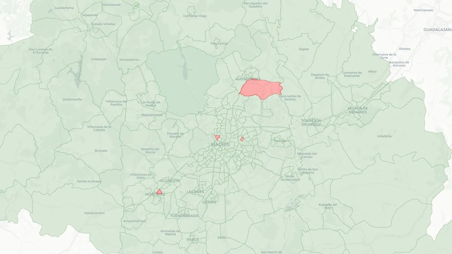 Mapa de las zonas con restricciones específicas dentro de la Comunidad de Madrid Mapa de las zonas con restricciones específicas dentro de la Comunidad de Madrid